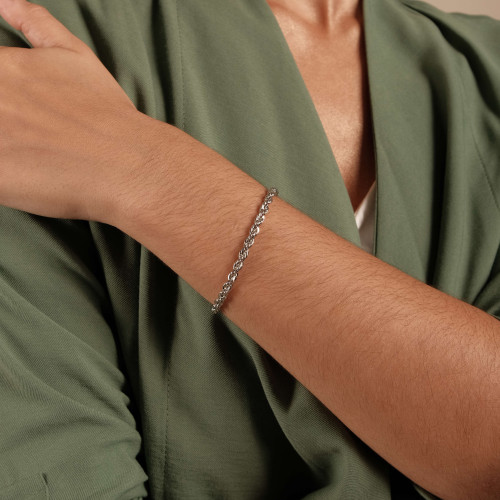 Pulseira Cordão Baiano Ródio Branco