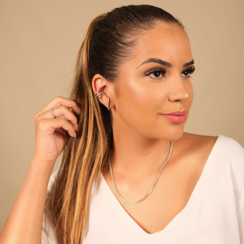 Ear Hook Filete Cravejado Cristal Ródio Branco