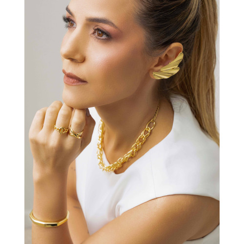 Anel Ajustável X Liso Tamanho P Banhado a Ouro 18K