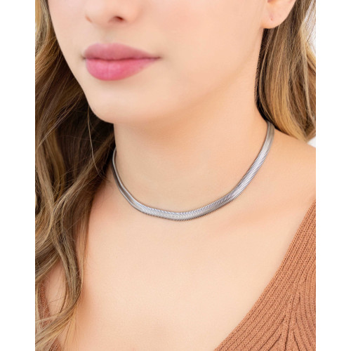 Choker Snake 6 mm Ródio Branco
