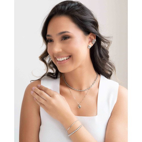 Pulseira Bolas Achatadas com Fecho Gravata Ródio Branco