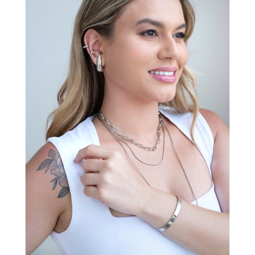 Choker Elos Ovais Lisos Ródio Branco