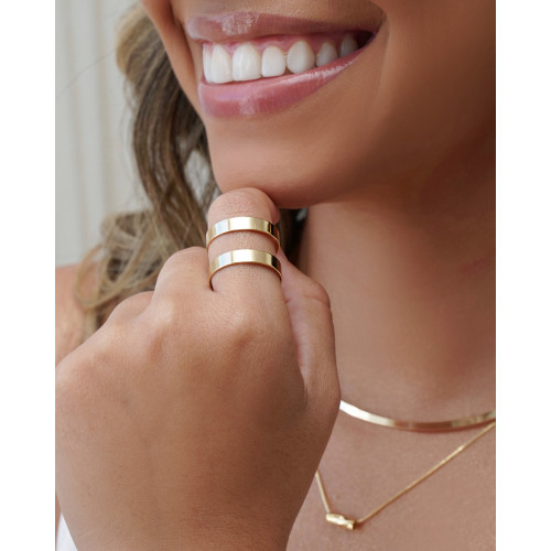 Anel Ajustável Dois Filetes Liso Tamanho G Banhado a Ouro 18K