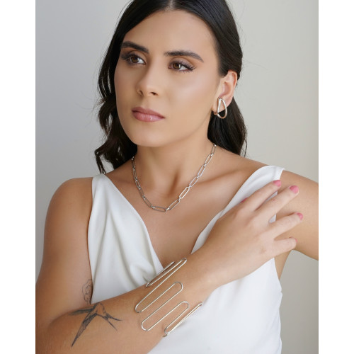 Ear Hook Dois Filetes Lisos Ródio Branco