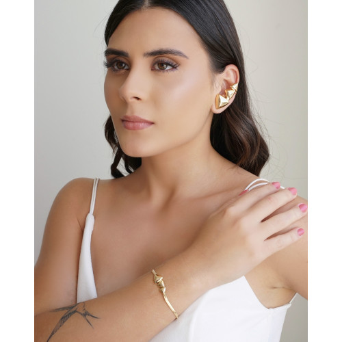 Ear Cuff Triângulos Lisos Banhado a Ouro 18K