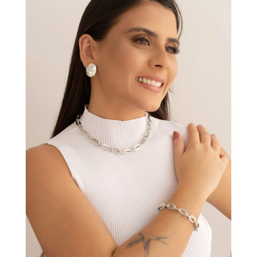 Brinco Oval Liso 2.3 cm Ródio Branco