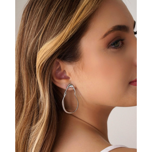 Brinco Orgânico Vazado Liso 4.6 cm Ródio Branco