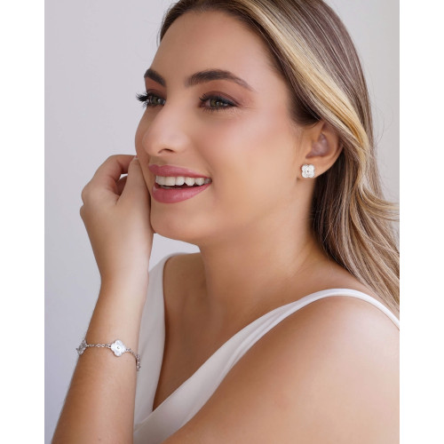 Pulseira Flor Riscada Ródio Branco
