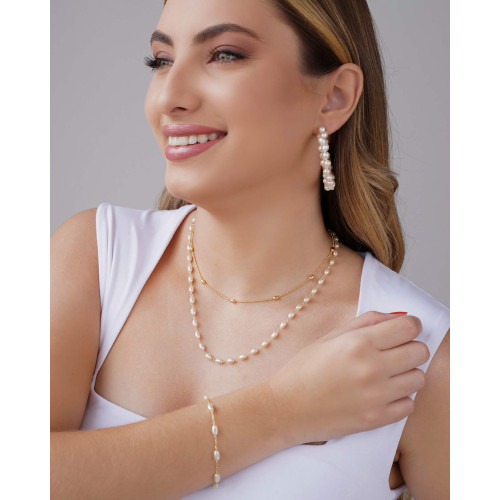 Brinco Argola Pérolas Barrocas 4.6 cm Banhado a Ouro 18K