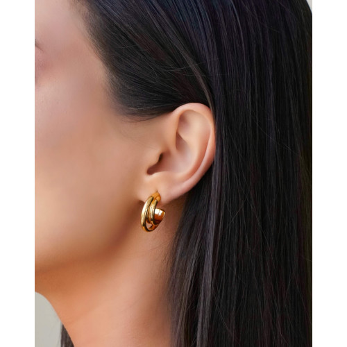 Brinco Argola Três Filetes Lisos 2.1 cm Banhado a Ouro 18K