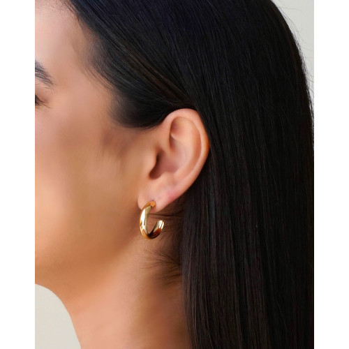 Brinco Argola Abaulada Lisa 2.3 cm Banhado a Ouro 18K