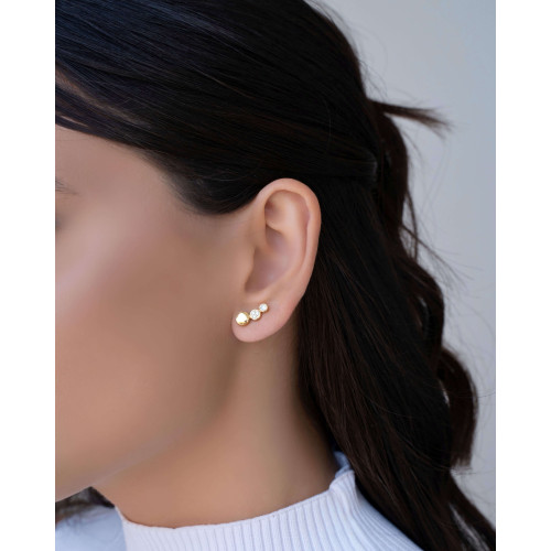 Ear Cuff Redondo Cravejado Cristal Banhado a Ouro 18K