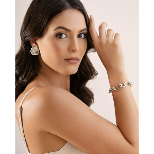 Pulseira Elos Ovais 12 mm Ródio Branco