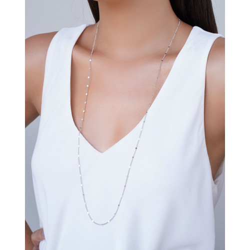 Gargantilha Longa Grumet Plaquinhas Ródio Branco - 80 cm