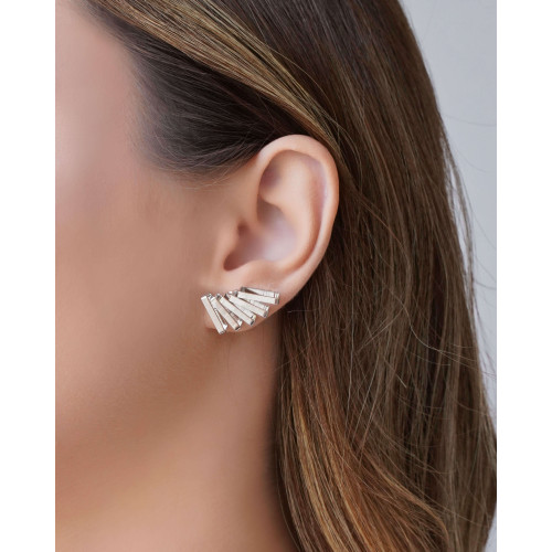 Ear Cuff Retângulos Vazados 2.0 cm Ródio Branco