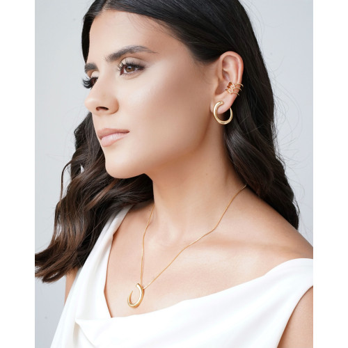 Gargantilha Veneziana Oval Liso Vazado Banhado a Ouro 18K - 45 cm