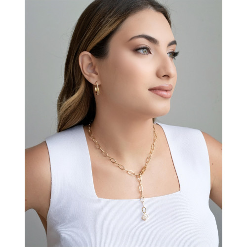 Brinco Argola Entrelaçada Cravejada Cristal 2.2 cm Banhado a Ouro 18K