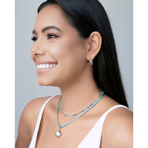Choker Fio Coreano Verde Água Concha Ródio Branco