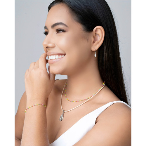 Choker Fio Coreano Bege Búzio Ródio Branco