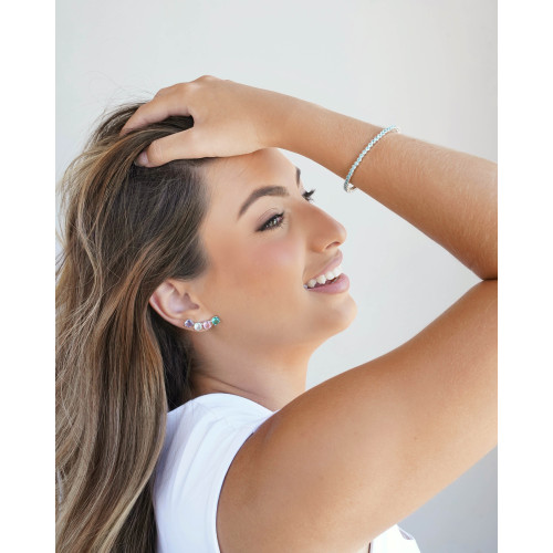 Ear Cuff Pontos de Luz Coloridos 2.9 cm Ródio Branco