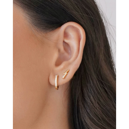 Brinco Argola Click Cravejado Cristal 1.3 cm Banhado a Ouro 18K