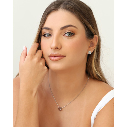 Brinco Redondo Gota Cristal 1.0 cm Ródio Branco