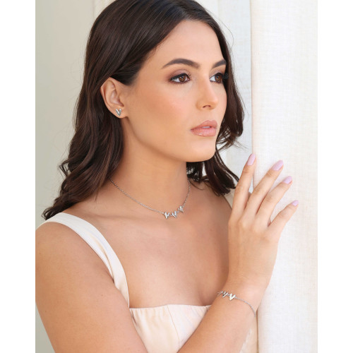 Choker Elos Corações Lisos Ródio Branco
