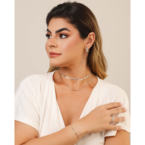 Pulseira Plaquinhas Achatadas 1.5 mm Ródio Branco