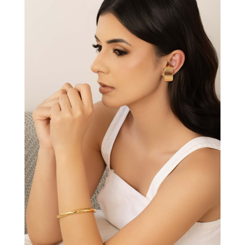 Bracelete Redondo Tubo Liso Fechado Banhado a Ouro 18K