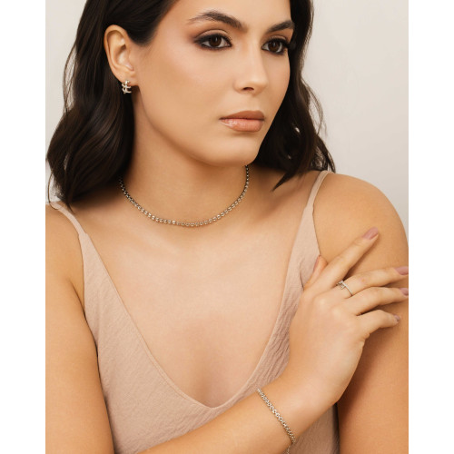 Pulseira Elos Duplos Quadrados 4 mm Ródio Branco