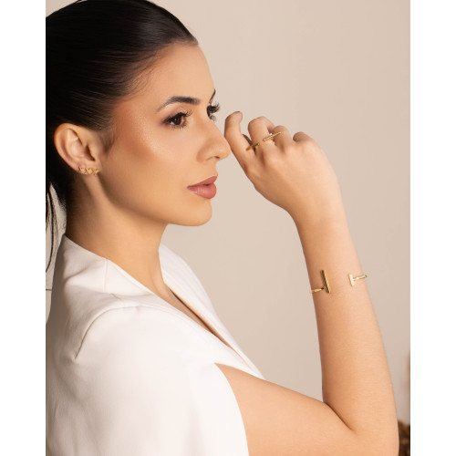 Anel Ajustável Palitos Cravejado Cristal Tamanho G Banhado a Ouro 18K
