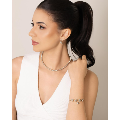 Bracelete Ondas Bolas Lisas Ródio Branco