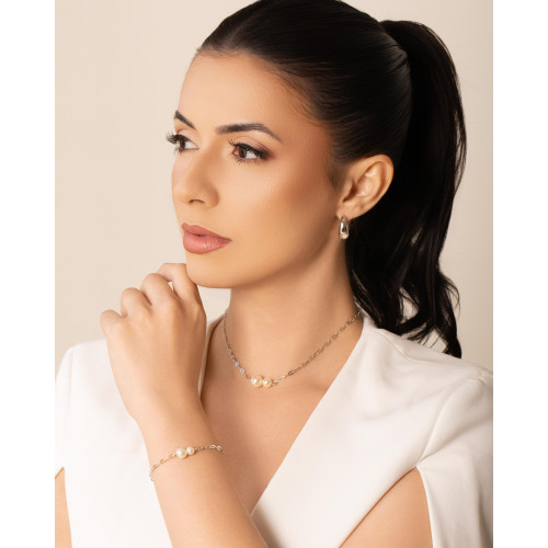 Choker Elos Pérolas Ródio Branco - 35 cm