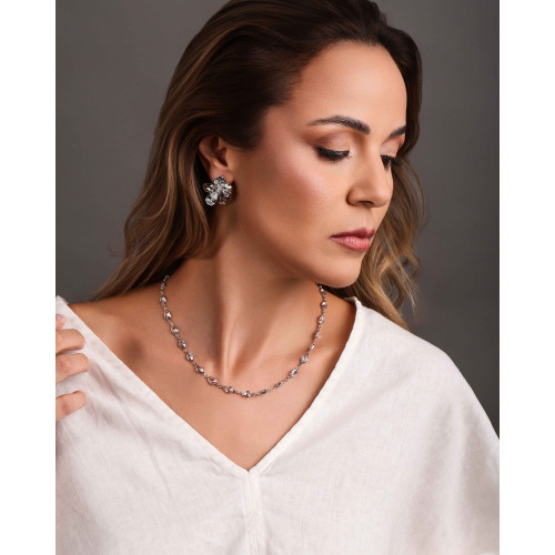 Choker Gotas Cristais 5 mm Ródio Branco