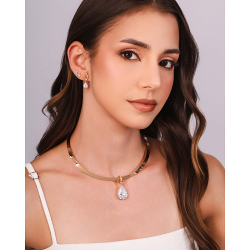 Pingente Gota Cravejada Cristal Banhado a Ouro 18K
