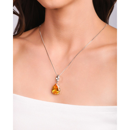 Pingente Gota Citrino Cravejada Cristal Ródio Branco