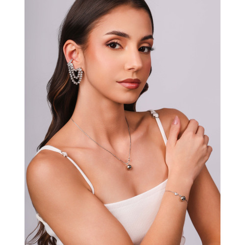 Pulseira Veneziana Bola Lisa e Ponto de Luz Cristal Ròdio Branco