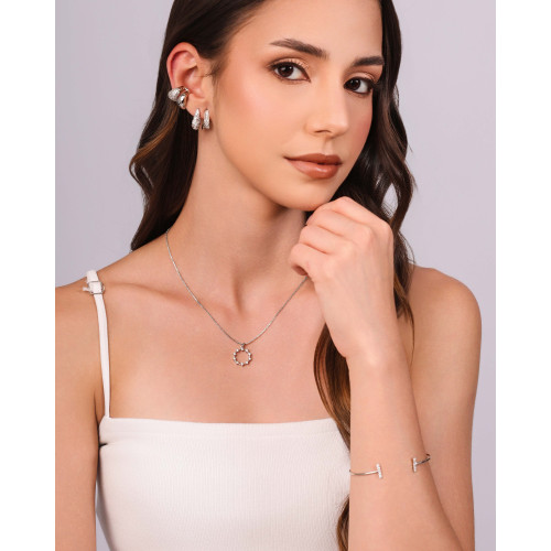 Bracelete Palito Cravejado Cristal Ródio Branco