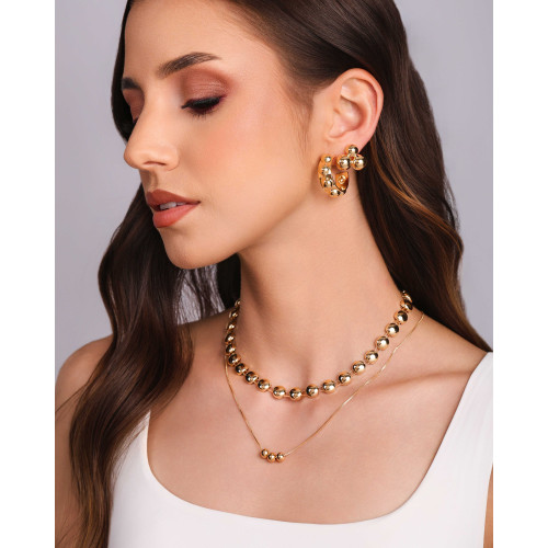 Brinco Três Bolas Lisas Banhado a Ouro 18K