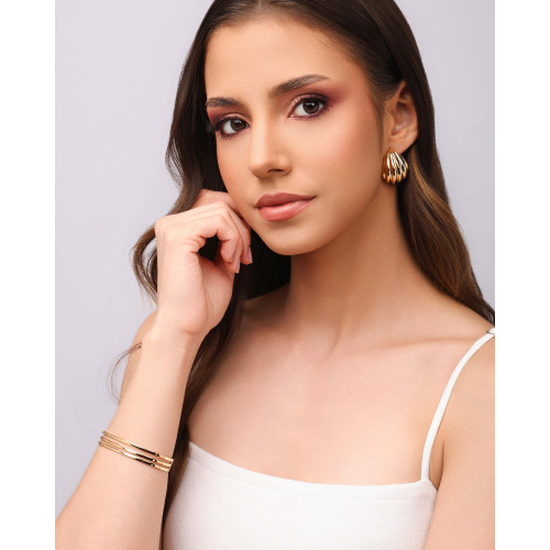 Brinco Argola Abaulada Frisada 2.6 cm Banhado a Ouro 18K