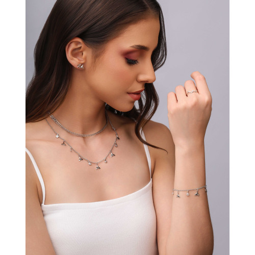 Pulseira Elos Caudas de Sereia Pontos de Luz Cristal Ródio Branco