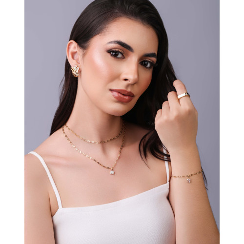 Brinco Filetes Pontos de Luz Geométricos Cristal Banhado a Ouro 18K