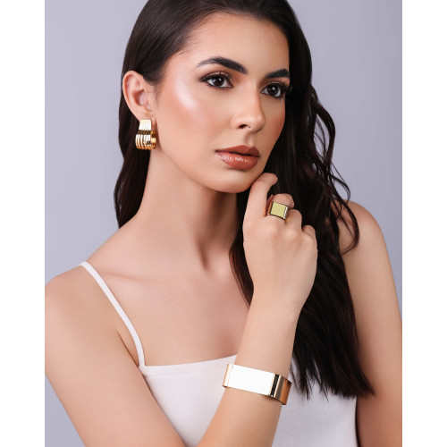 Brinco Argola Gota Filetes Liso 3.1 cm Banhado a Ouro 18K