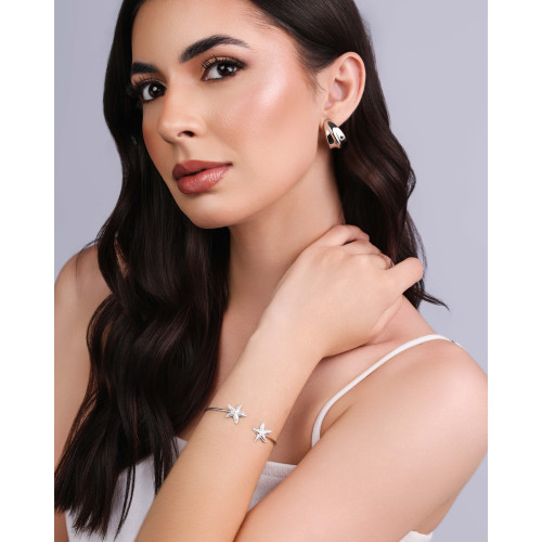Bracelete Estrelas Texturizadas Ródio Branco