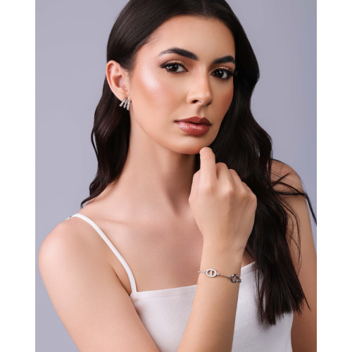 Pulseira Elos Cravejados Cristal Ródio Branco