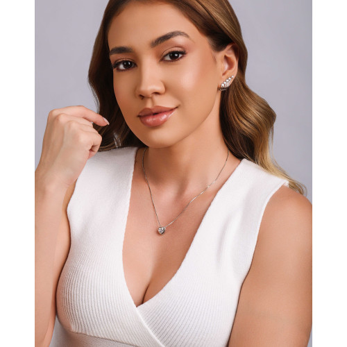 Ear Cuff Filetes Corações Cristal Ródio Branco