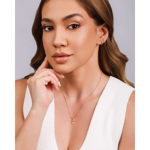 Brinco Argola Click Cravejada Cristal 1.0 cm Banhado a Ouro 18K