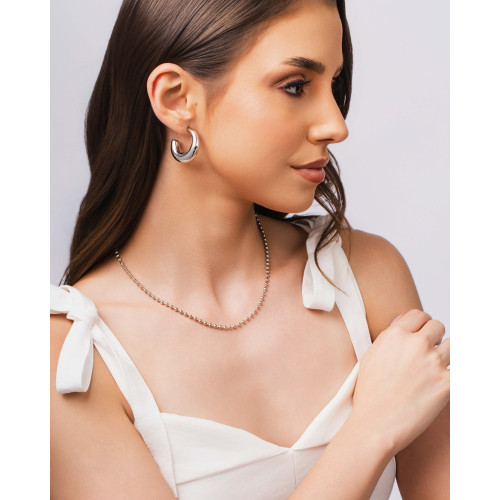 Gargantilha Bolinhas Lisas 3 mm Ródio Branco - 40+5 cm