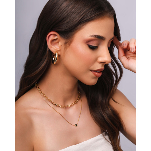 Brinco Argola Abaulada Banhado a Ouro 18k