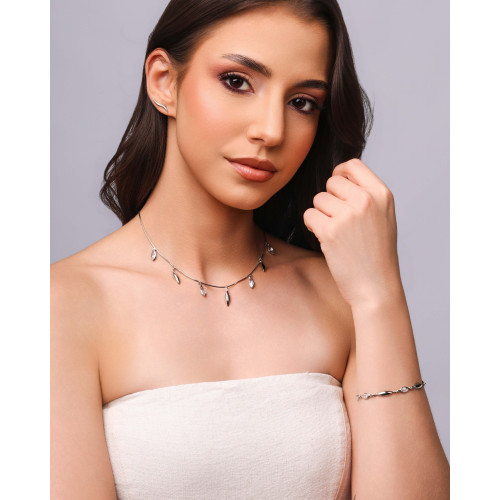 Choker Navetes Zircônia com Cristal Ródio Branco